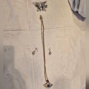 Gold and Silver Jewelry Set with Eye Pendant